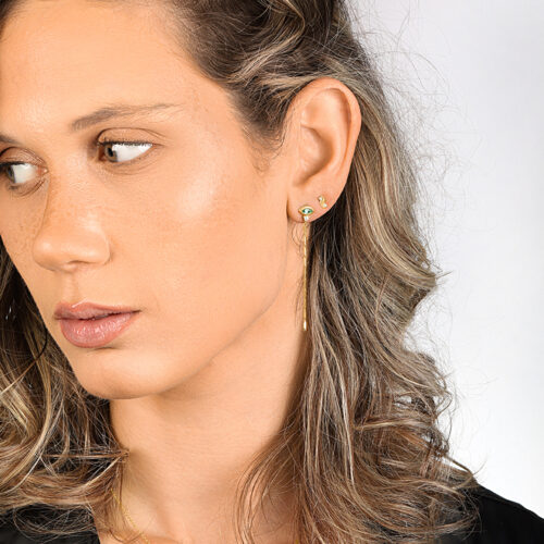 עגיל בודד עין מרקיזה אמרלד צטאהם ויהלום לבן עם שרשרת מעוצבת