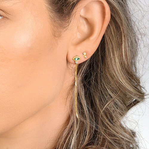 עגיל בודד עין מרקיזה אמרלד צטאהם ויהלום לבן עם שרשרת מעוצבת