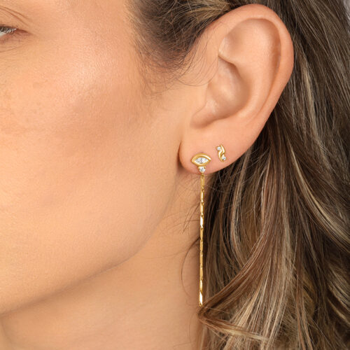 עגיל בודד עין מרקיזה יהלום לבן מעבדה ויהלום לבן עגול עם שרשרת מעוצבת