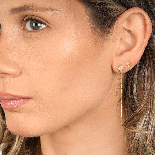 עגיל בודד עין מרקיזה יהלום לבן מעבדה ויהלום לבן עגול עם שרשרת מעוצבת