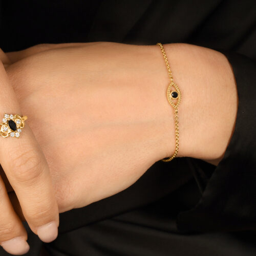 צמיד עין עם נקודות זהב משובץ יהלום שחור