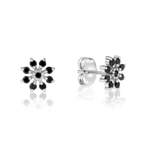 זוג עגילי פתית שלג צמודים משובצים יהלומים שחורים