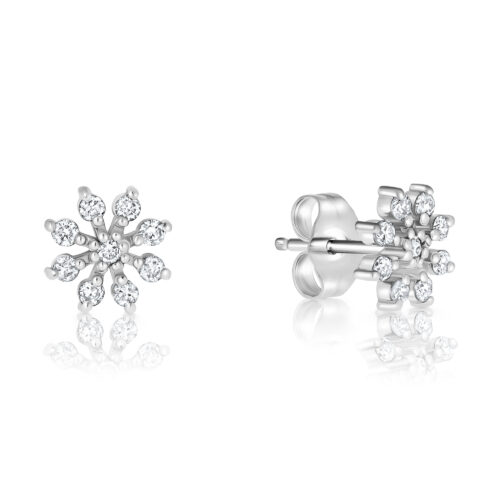 זוג עגילי פתית שלג צמודים משובצים יהלומים לבנים