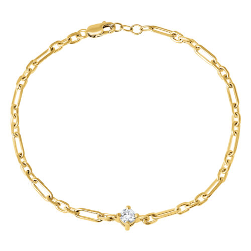 צמיד עדין חוליות מעוצבות משובץ יהלום לבן במרכז