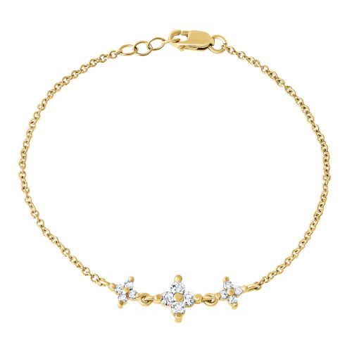 צמיד 3 פרחים היסטרי משובץ יהלומים לבנים