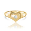 טבעת חותם עדינה עם לב כפול משובץ יהלום לבן