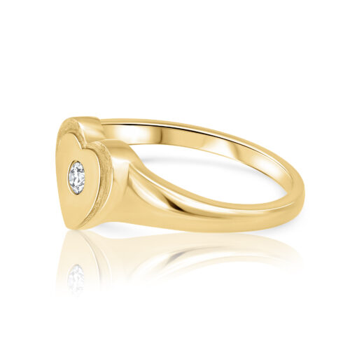 טבעת חותם עדינה עם לב כפול משובץ יהלום לבן