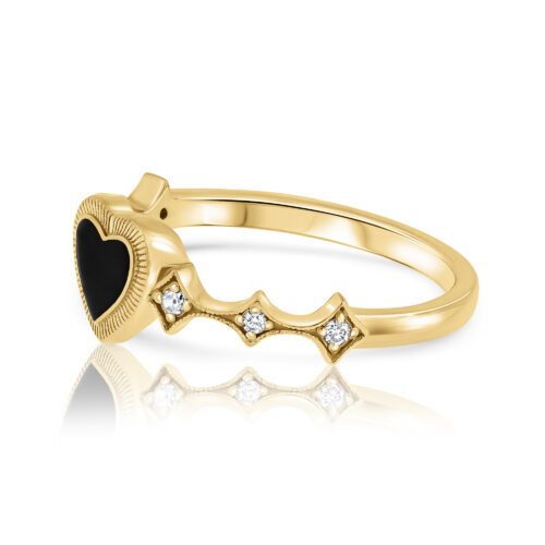 טבעת לב וינטאג׳ עם אמייל שחור וכוכבים משובצים יהלומים לבנים