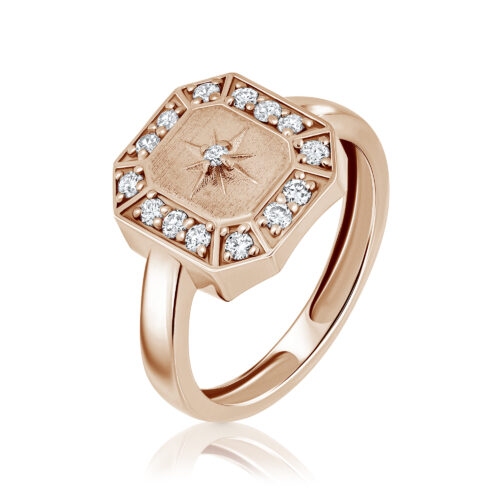 טבעת מלבן עם כוכב בולט ויהלומים לבנים מסביב