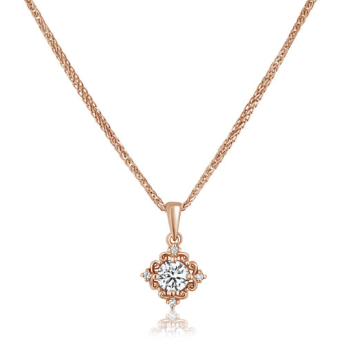 שרשרת יהלום במסגרת וינטאג׳ עדינה עם 4 יהלומים קטנים בצדדים