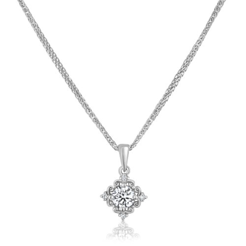 שרשרת יהלום במסגרת וינטאג׳ עדינה עם 4 יהלומים קטנים בצדדים