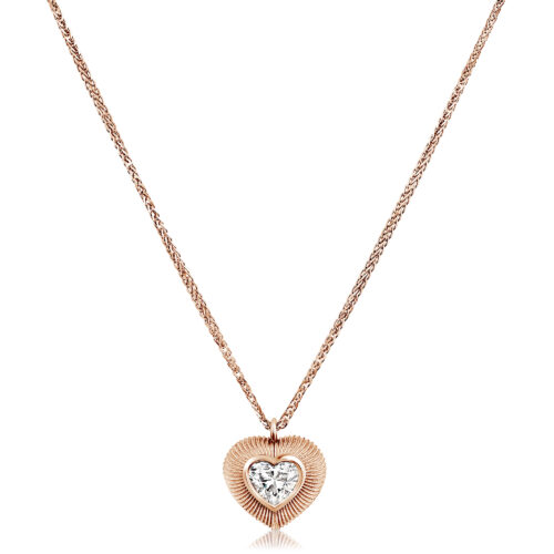 שרשרת לב וינטאג׳ עם מסגרת מיוחדת עם יהלום לבן בחיתוך לב