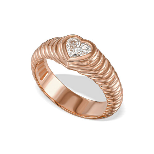 טבעת לב חותם מיוחדת משובצת יהלום מעבדה לבן בחיתוך לב