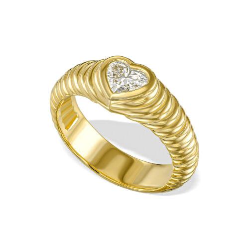 טבעת לב חותם מיוחדת משובצת יהלום מעבדה לבן בחיתוך לב