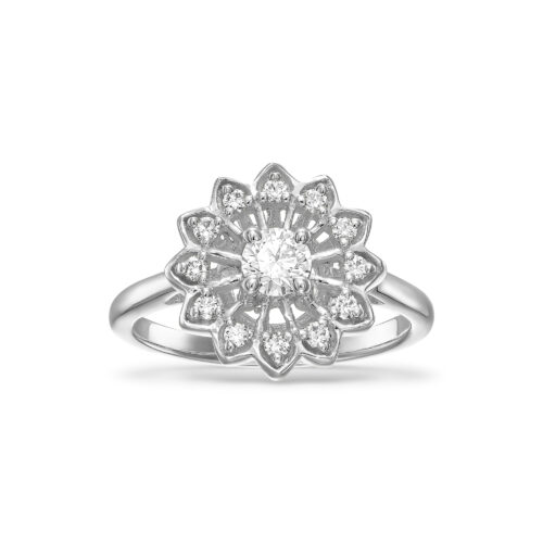 טבעת שמש פרח מיוחדת משובצת יהלומים לבנים