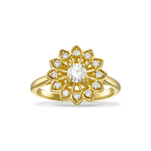 טבעת שמש פרח מיוחדת משובצת יהלומים לבנים