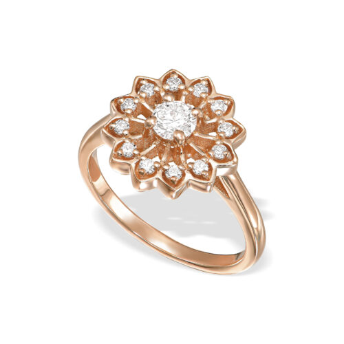 טבעת שמש פרח מיוחדת משובצת יהלומים לבנים