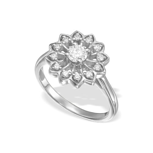 טבעת שמש פרח מיוחדת משובצת יהלומים לבנים