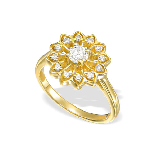 טבעת שמש פרח מיוחדת משובצת יהלומים לבנים