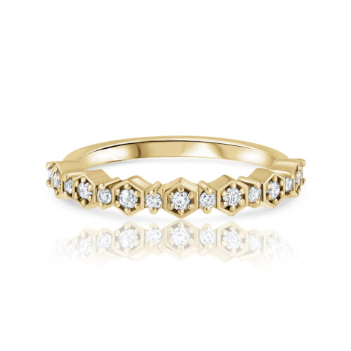 טבעת שורה מיוחדת עם משושי זהב