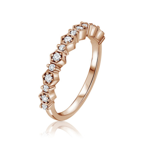 טבעת שורה מיוחדת עם משושי זהב