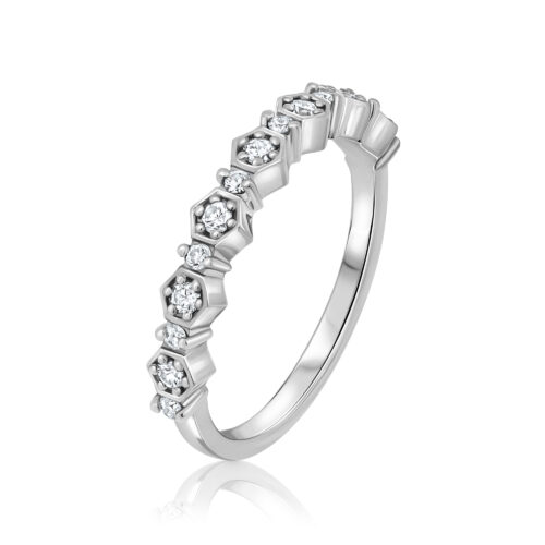 טבעת שורה מיוחדת עם משושי זהב