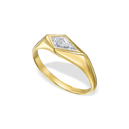 טבעת חותם מיוחדת בטירוף עם יהלום מעבדה לבן בחיתוך עפיפון