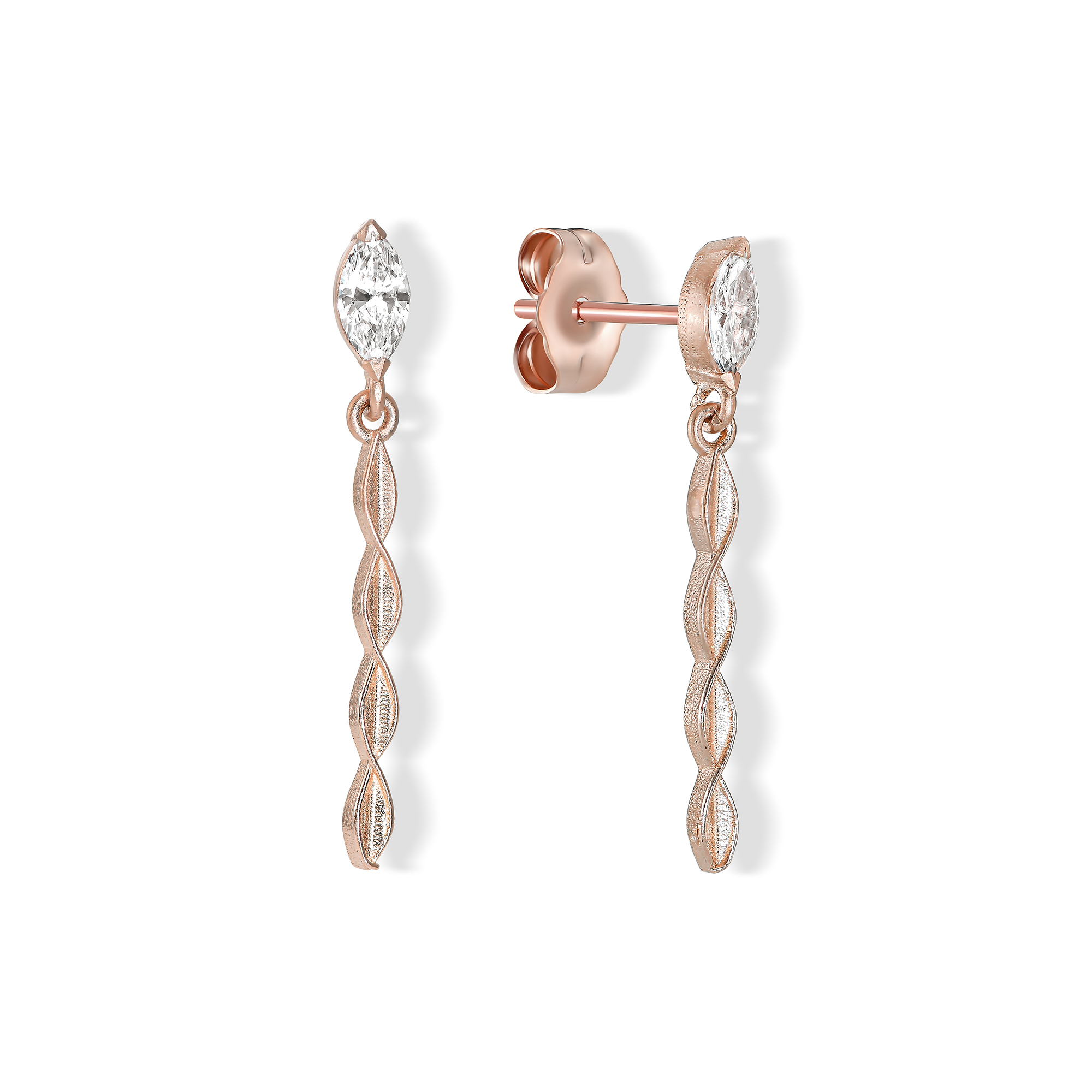 עגיל צמוד משובץ יהלום מרקיזה עם סליל זהב