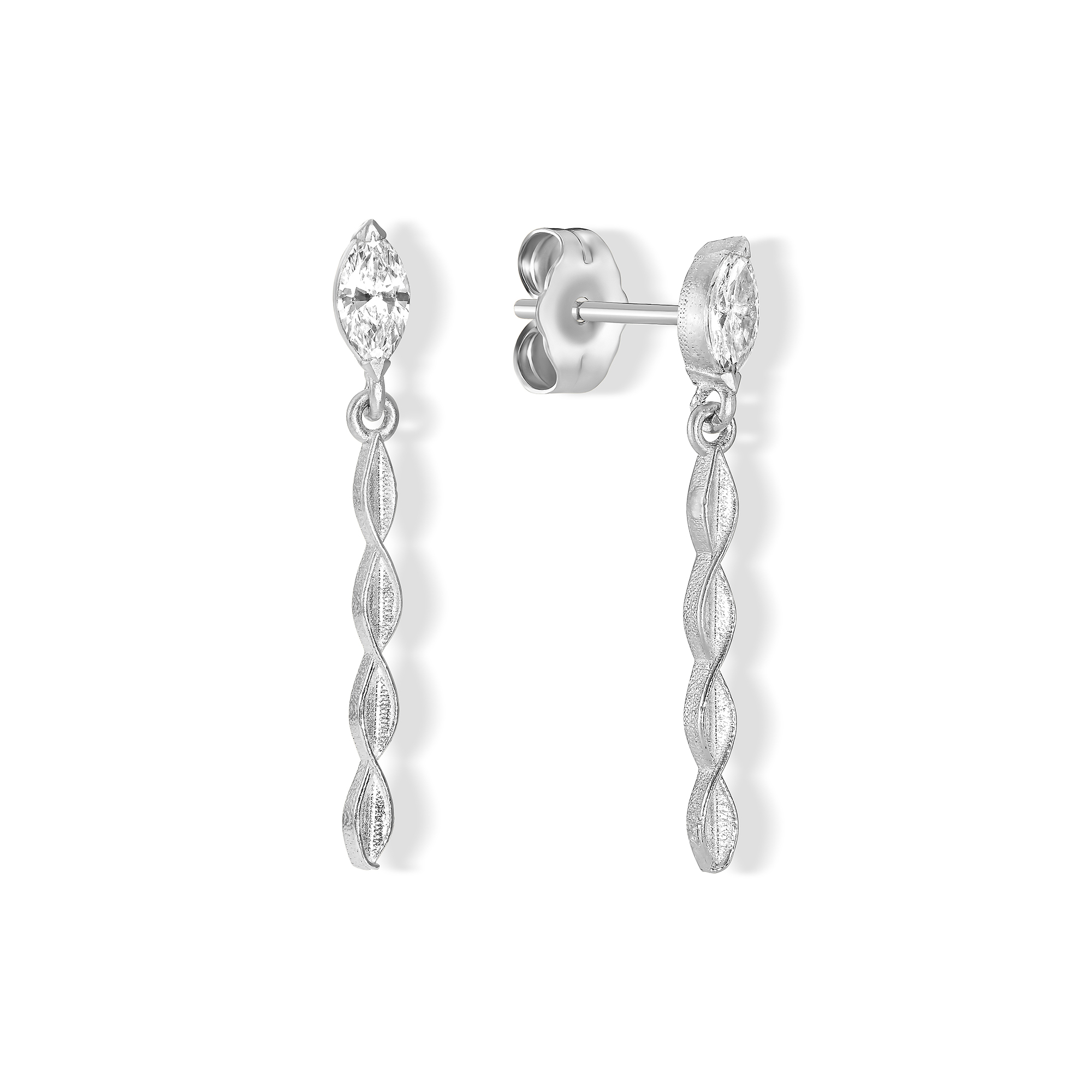 עגיל צמוד משובץ יהלום מרקיזה עם סליל זהב