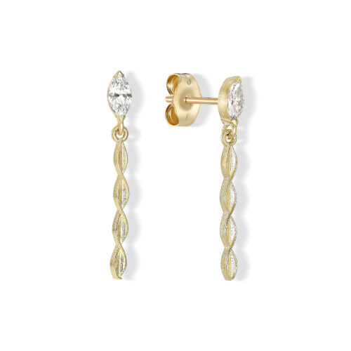 עגיל צמוד משובץ יהלום מרקיזה עם סליל זהב