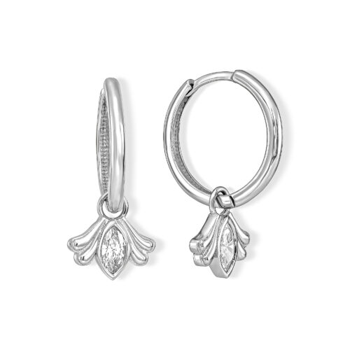 עגילי חישוק עם תליון מרקיזה לבן עם אלמנט זהב מעוצב בצדדים