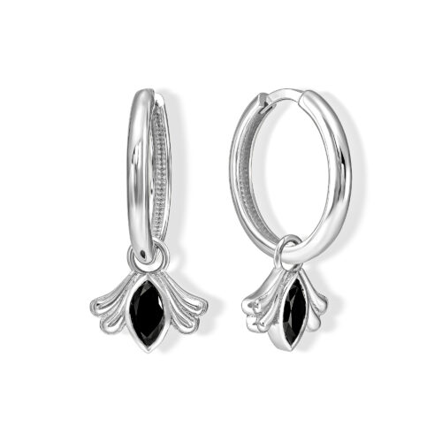 עגילי חישוק עם תליון מרקיזה שחור עם אלמנט זהב מעוצב בצדדים