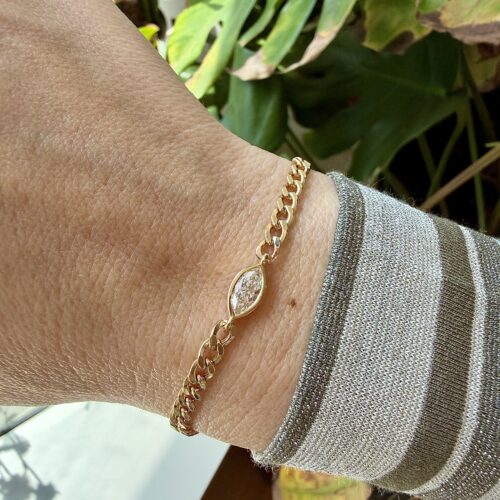 צמיד גורמט מושלם חוליות מבריקות עם יהלום מעבדה בחיתוך מרקיזה