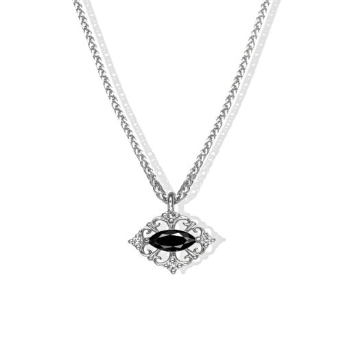 שרשרת יהלום מרקיזה שחור עם מסגרת תחרת זהב ו4 יהלומים עגולים קטנים