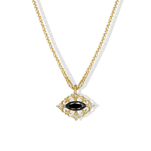 שרשרת יהלום מרקיזה שחור עם מסגרת תחרת זהב ו4 יהלומים עגולים קטנים