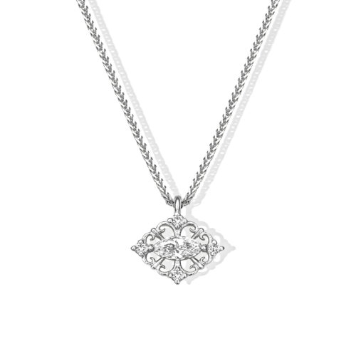 שרשרת יהלום מרקיזה לבן עם מסגרת תחרת זהב ו4 יהלומים עגולים קטנים