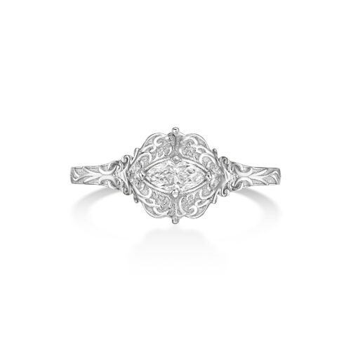 טבעת יהלום מרקיזה לבן עטוף בזהב עם אלמנטים של וינטאג׳